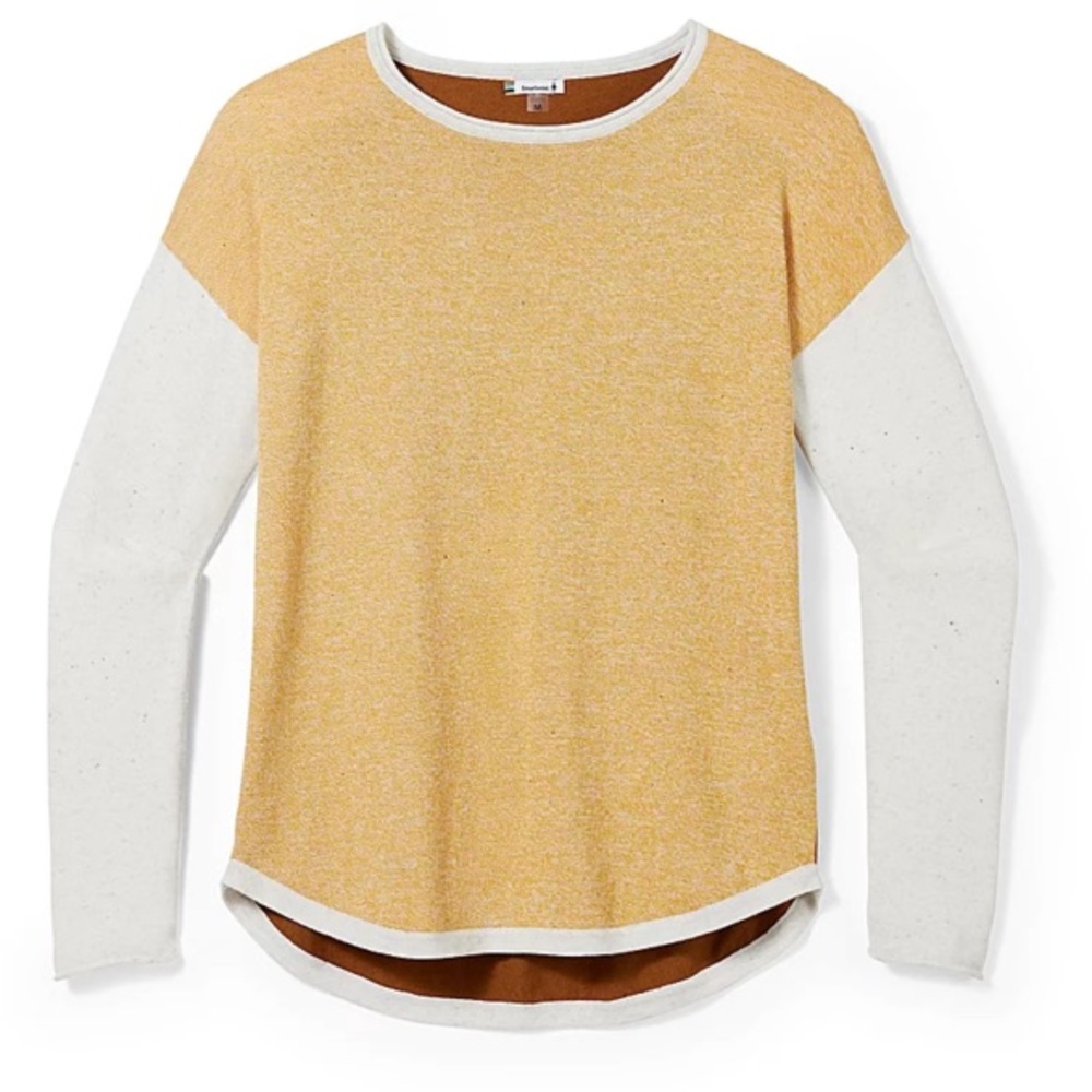 Smartwool Shadow Pine Colorblock Sweater in Honey Gold/Natural Donegal Marl XS